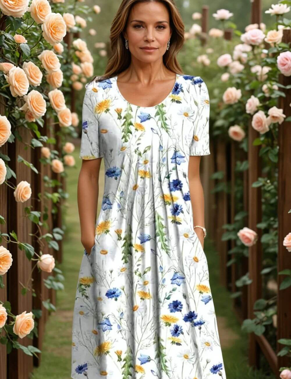 Agnes™- Elegant blomsterkjole med magevennlig passform