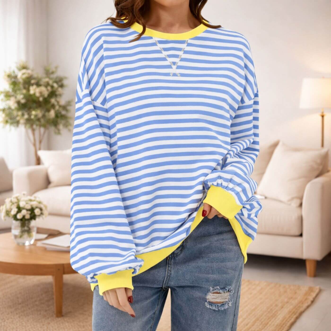 Esther™- Stripete Casual Genser med Rund Hals