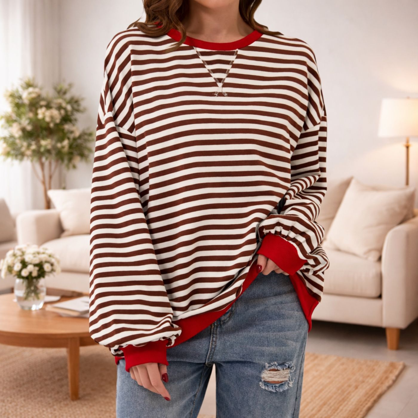 Esther™- Stripete Casual Genser med Rund Hals