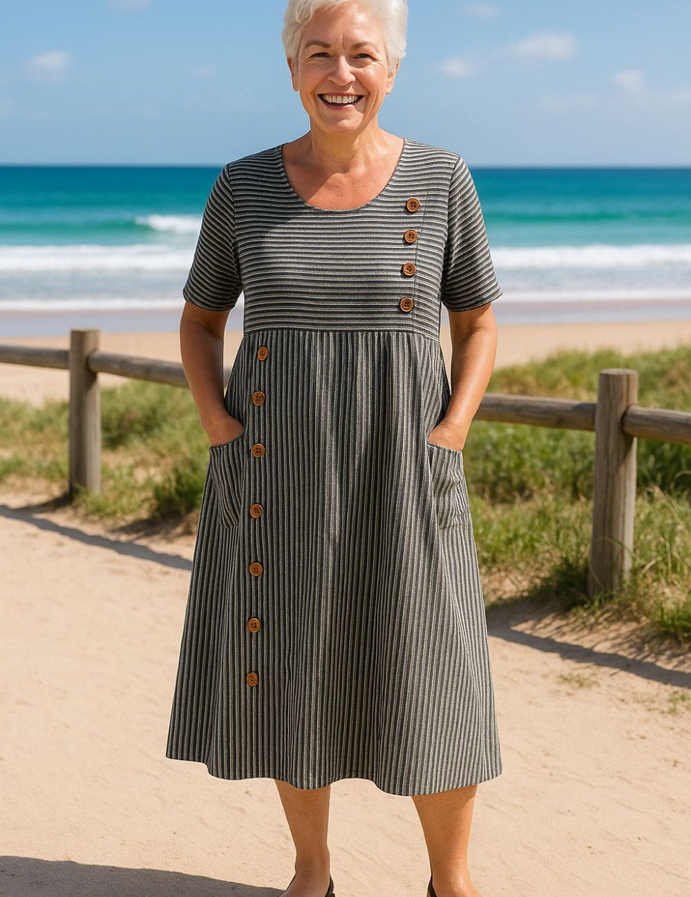Marga™- Stripete Casual Midikjole