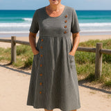 Marga™- Stripete Casual Midikjole