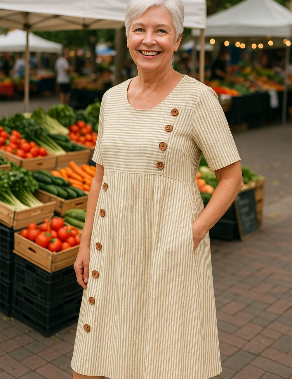 Marga™- Stripete Casual Midikjole
