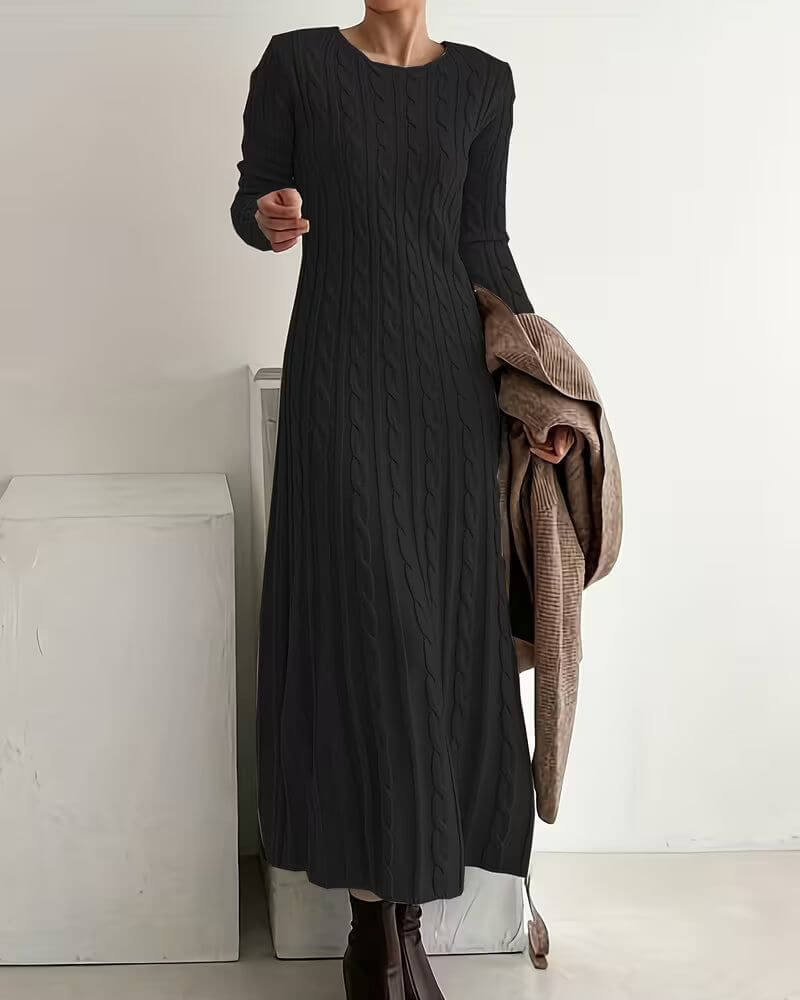 Torhild™ – Elegant lang kjole med kabelstrikk
