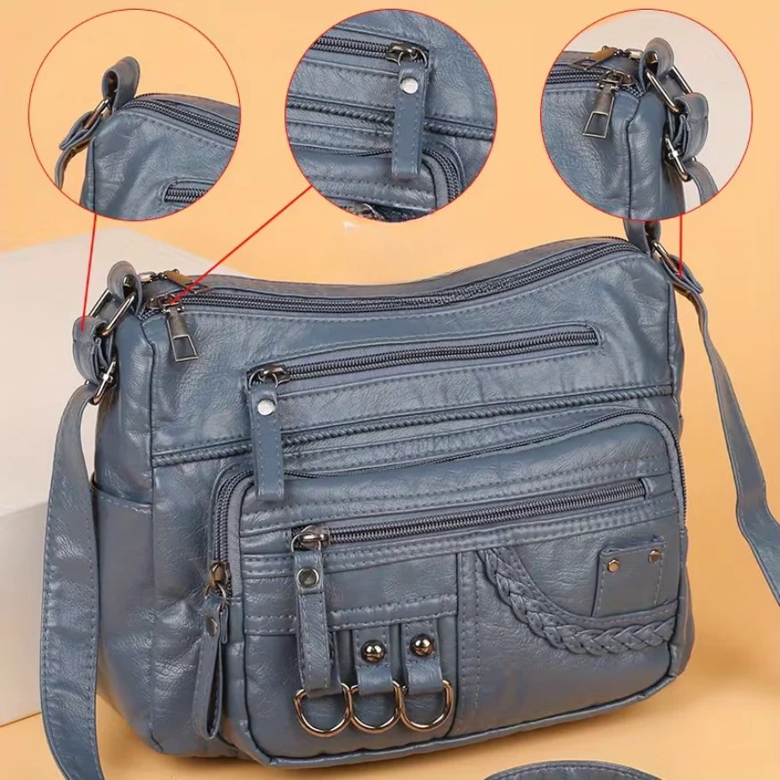 Kaia™ – Multi Zip Kompartment Vegansk Crossbody Veske