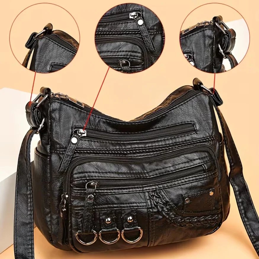 Kaia™ – Multi Zip Kompartment Vegansk Crossbody Veske